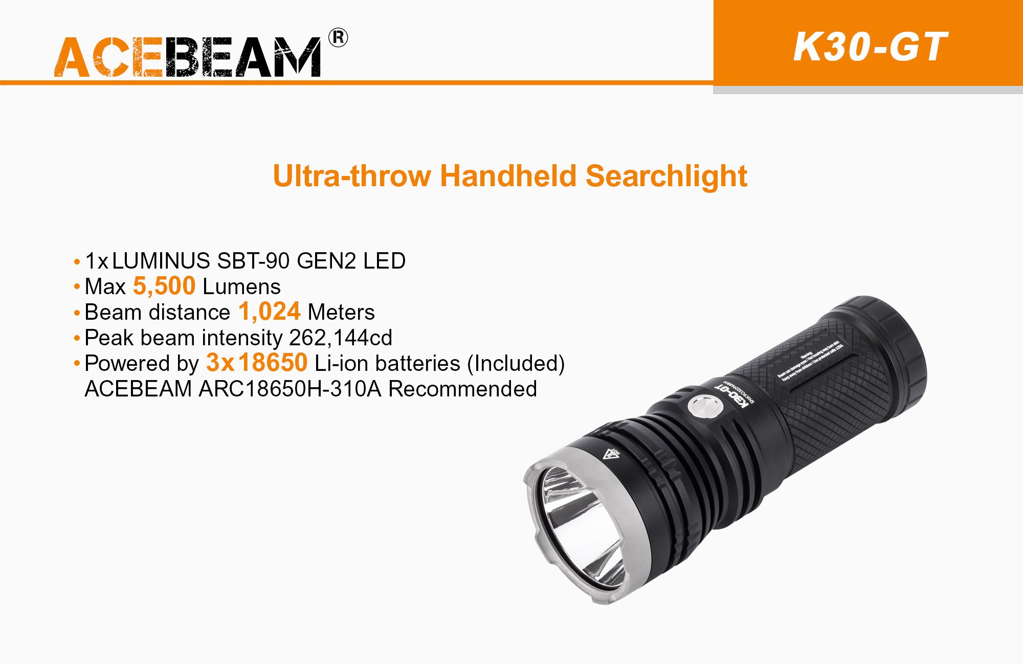 ACEBEAM L30 Gen II - Lampe Torche Tactique Rechargeable 4000 lumens