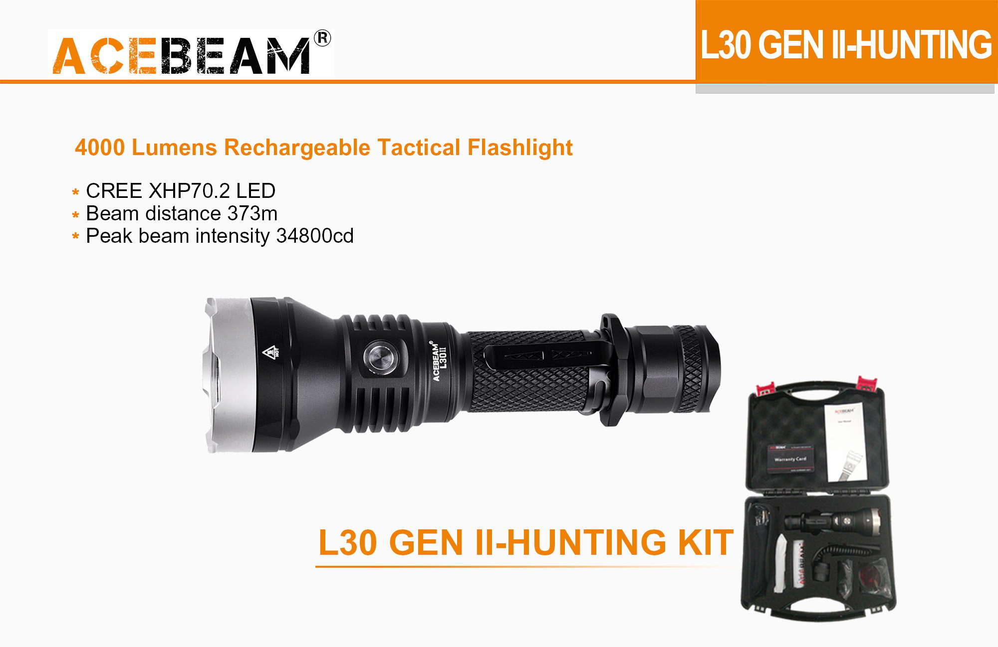 ACEBEAM L30 Gen II - Lampe Torche Tactique Rechargeable 4000 lumens