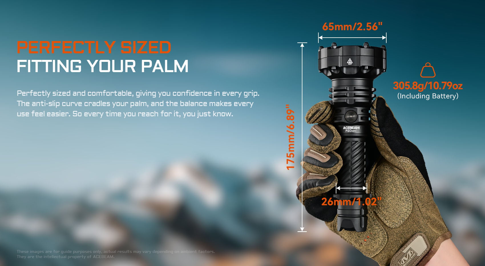 P20 Mini Long Distance Tactical Flashlight charging and battery detail highlighting IP68 protection