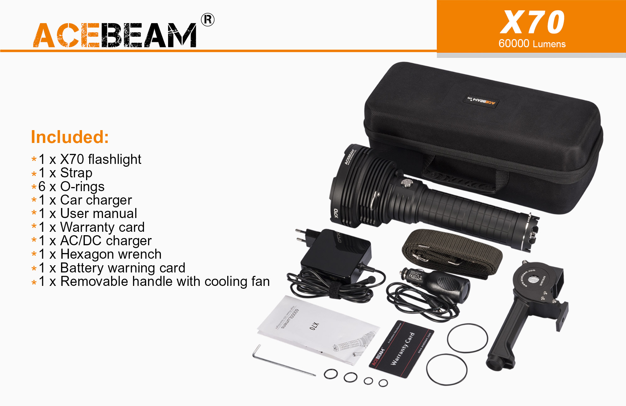 thumbnail image 2 of Acebeam K70 Flashlight – XHP35 HI LED, 2600 Lumens – With I4 Charger & 4x NL183 Batteries 2 of 5