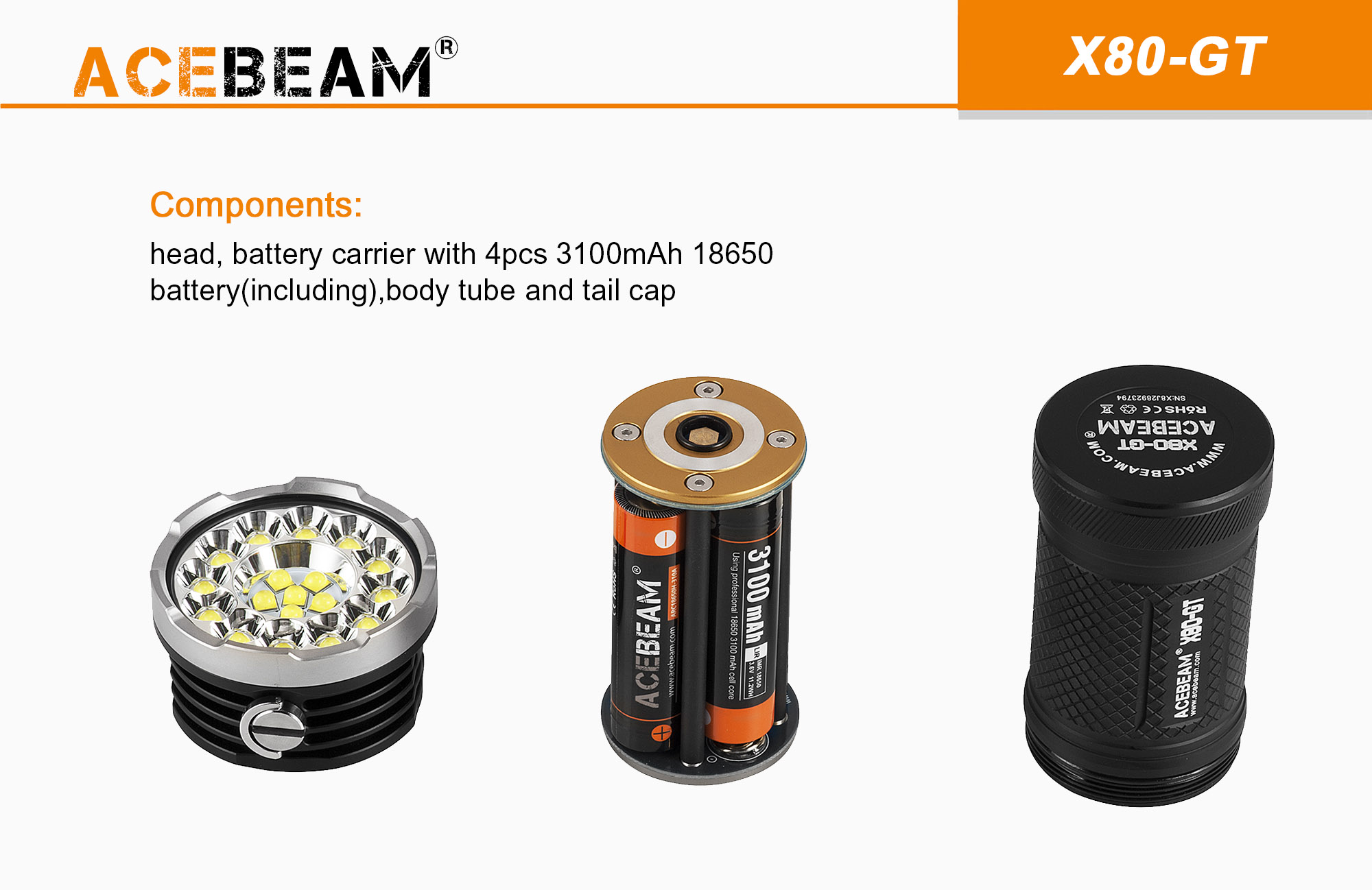 Lampe torche ACEBEAM X80GT 32500 Lumens, projecteur ultra puissant