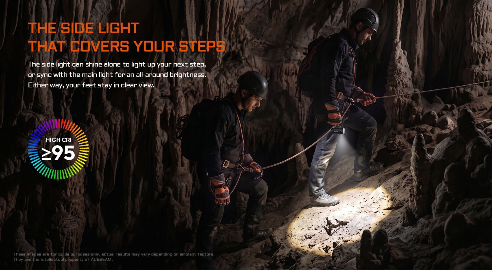 Explorer using Acebeam X80GT 3 CRI≥95 high CRI side light for close-up step illumination