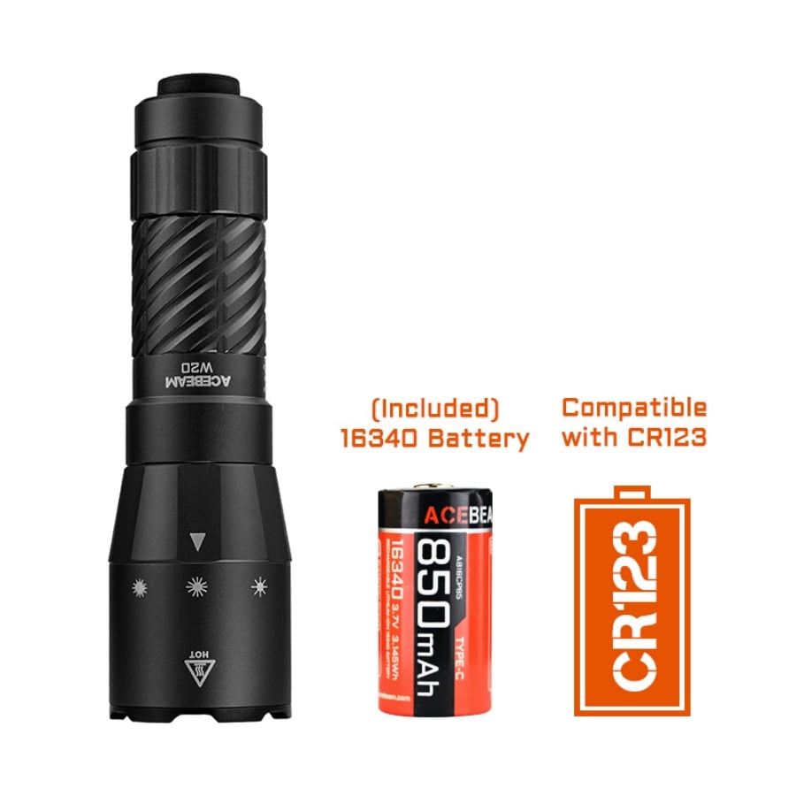 ACEBEAM W20 LEP Flashlight with Wide Angle Spill - 16340 Battery