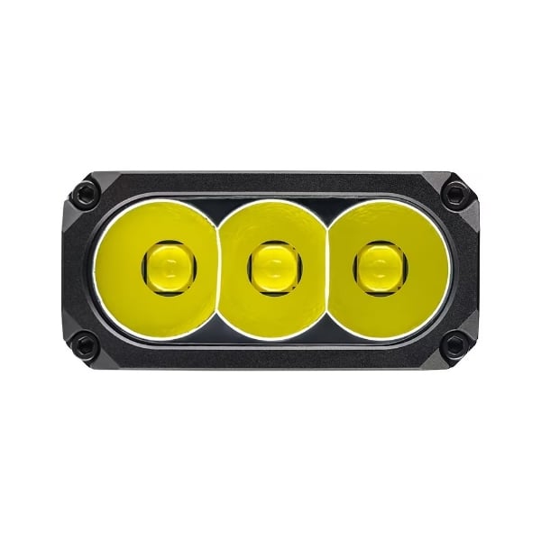 Front optic bezel of Acebeam X35 with triple Cree XHP70.2 LED emitters