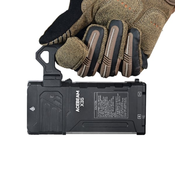 Acebeam X35 flashlight with detachable handle and tactical grip accessories
