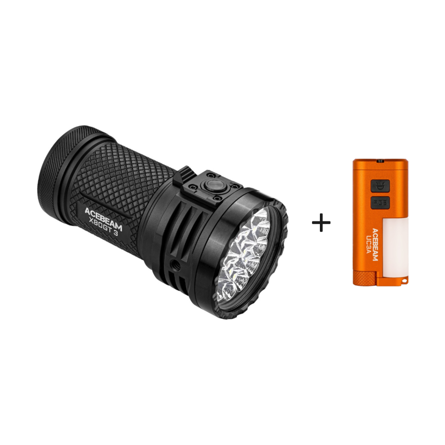 Acebeam X80GT 3 Exploration Flashlight Caving Kit with Orange UC3A Side Light