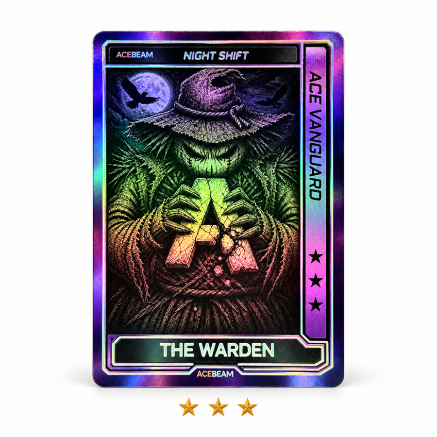 ACEBEAM ACEBEAM UC25 Night Shift Halloween Limited Collector's Set - ACE Vanguard The Warden Halloween collector card variant, stitched scarecrow face with full moon and crow in holographic border
