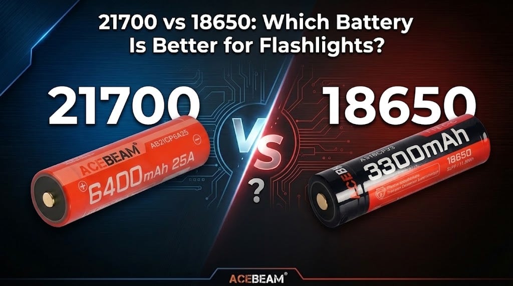 21700 vs 18650 flashlight batteries side by side